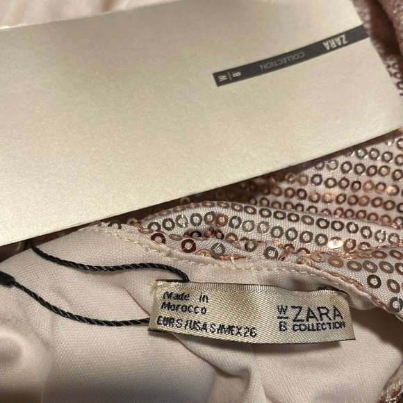 Zara Sequin Spaghetti Strap Low Back Slip Dress Blush Nude S/4 - Picture 9 of 13
